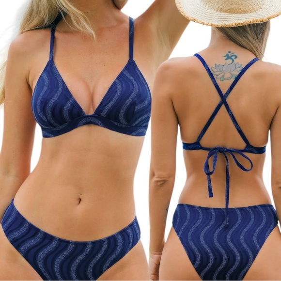 Cupshe Other - CUPSHE Mysterious Sea Cross Back Bikini Top & Standard Bottoms Set Size S